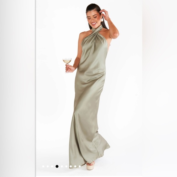 NWOT SHOW ME YOUR MUMU- Jasmine Halter Maxi Dress size L color: Moss Green - Picture 4 of 8